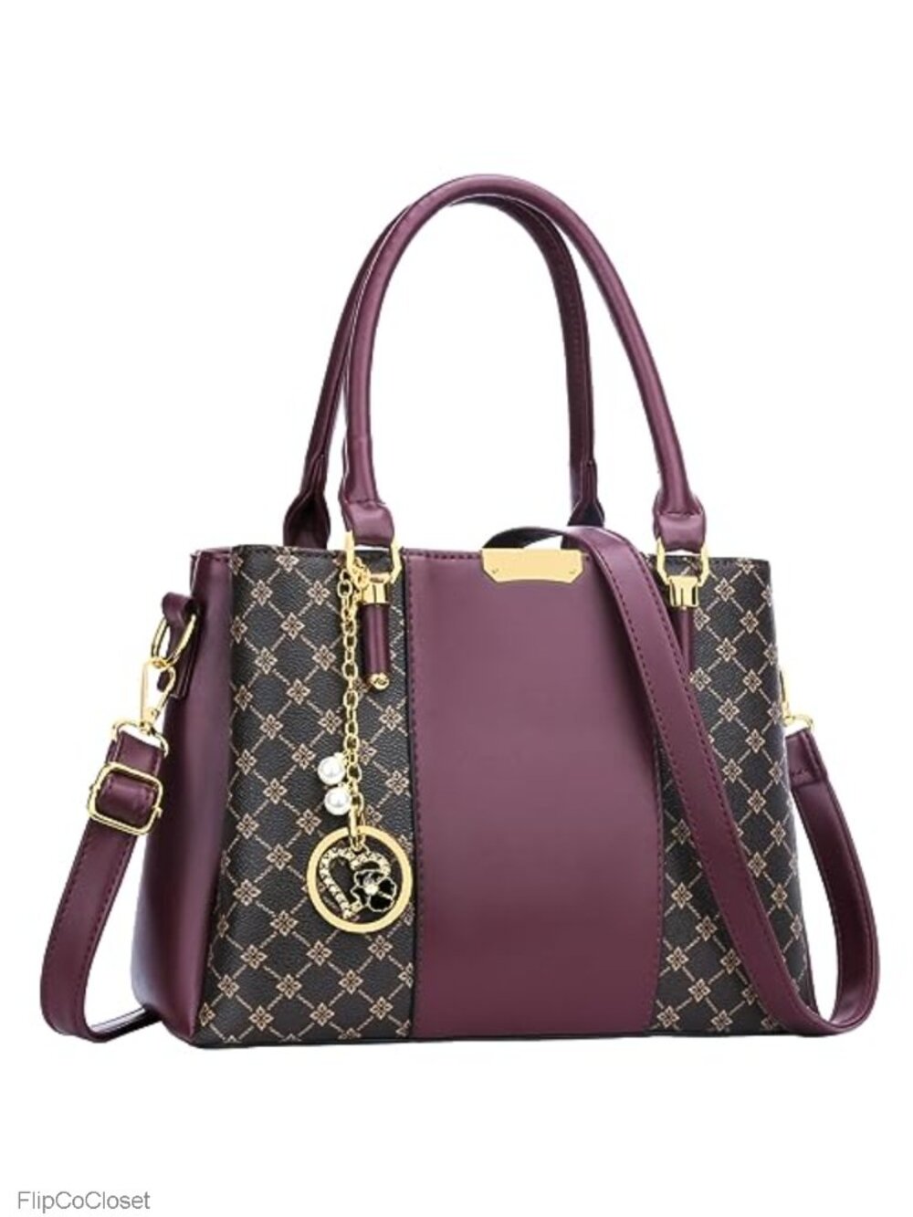 PU Leather Satchel Handbag with Top Handle and Multiple Pockets